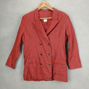Separate Issue Blazer Dress Jacket Womens 11/12 Red Black Houndstooth Peak Lapel